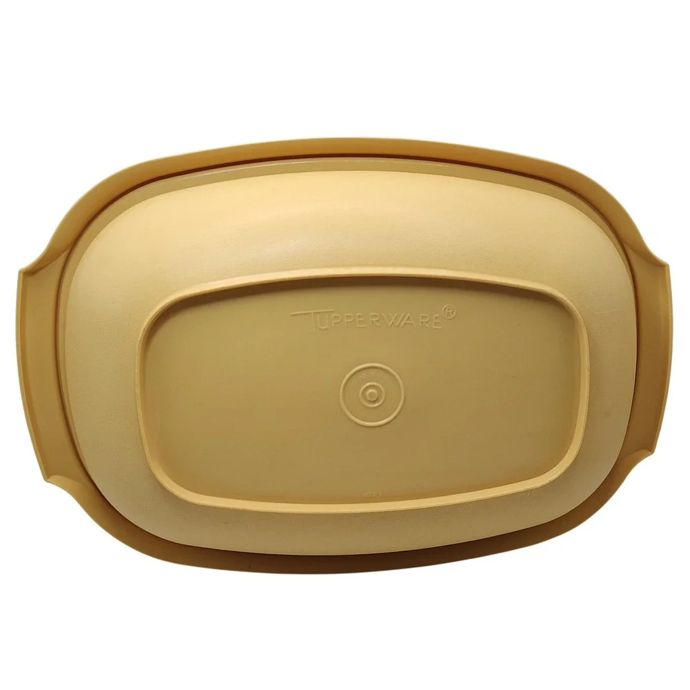 Vintage Tupperware Steamer Microwave Harvest Gold Oval‎ Two Piece NO STEAMER SEE